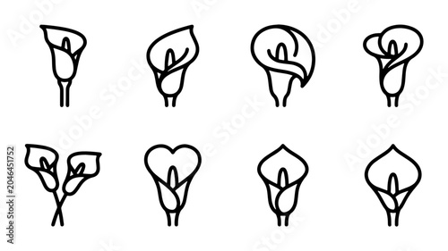 Bild auf Leinwand Elegant Calla Lily Icon Set, Minimalist Flower Line Art Collection, Delicate Flo