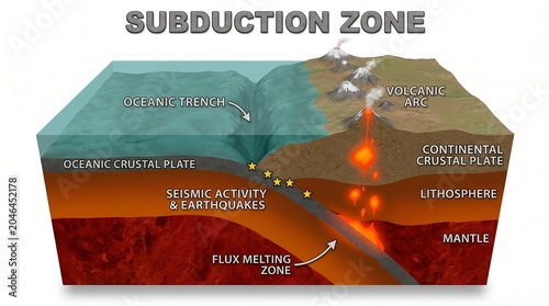 Educational diagram of a geological subduction zone