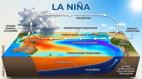 Educational diagram showing the la nina weather phenomenon
