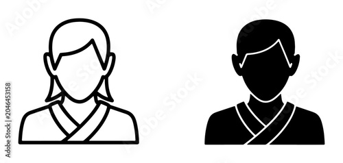 Bild auf Leinwand Martial Arts Icon Set, Karate Uniform Silhouette, Karateka User Profile Vector G