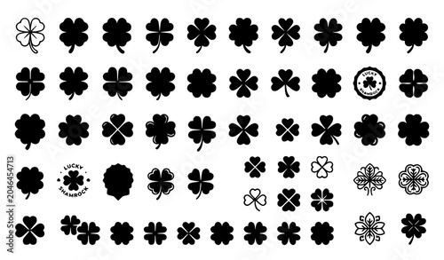 Tableau sur toile Modern four leaf clover icon vector set with lucky shamrock symbols isolated on