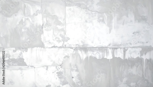A grayscale abstract image with a predominantly white and light gray color palette, featuring a textured, rough surface with uneven patches and subtle gradient effects