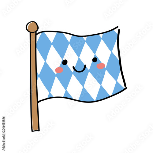 Bavarian flag with traditional blue and white diamond pattern in cute doodle style for Oktoberfest and German festival designs