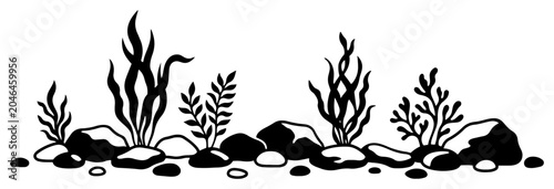 Фотография Seaweed and rocks on ocean floor silhouette in graphic vector style