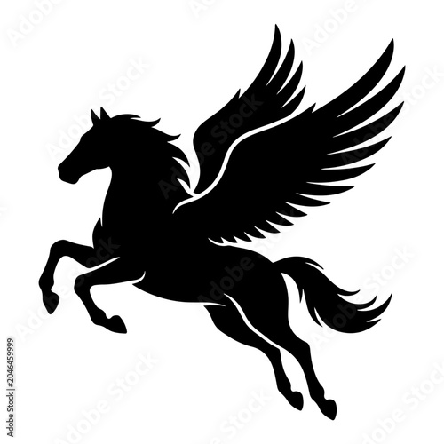 Photos Pegasus winged horse jumping in minimalist silhouette style