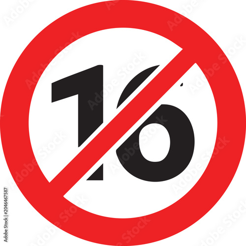 Photos No under 16 sign prohibition symbol for age restriction isolated on white backgr