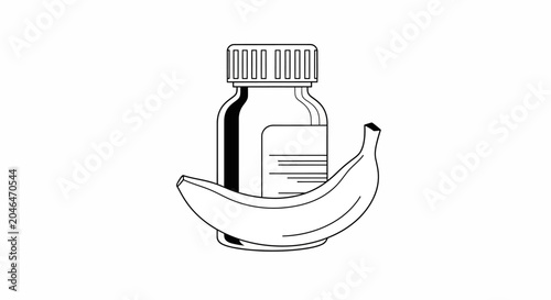 Banana and pill bottle illustration.