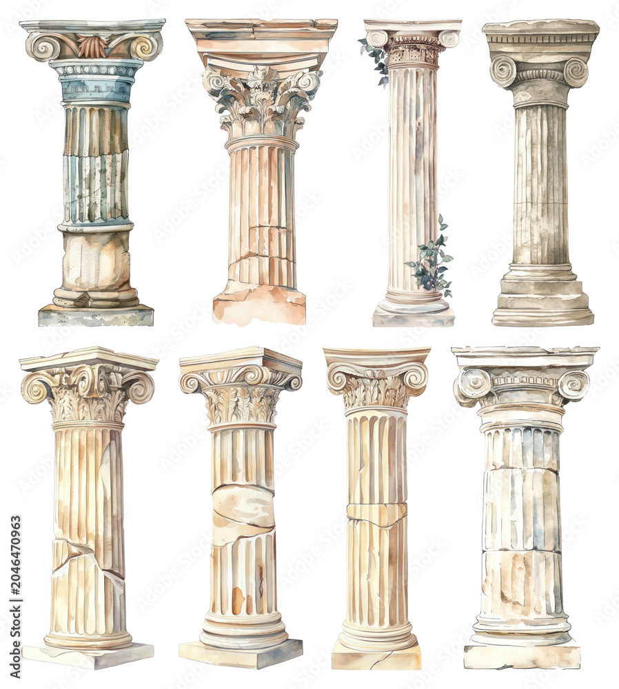 Fototapeta premium PNG Classical architectural column illustrations on transparent background
