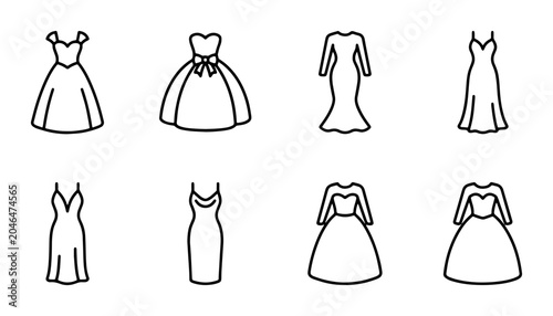 Canvastavla Elegant Wedding Dress Icons, Bridal Gown Silhouettes, Formal Evening Wear Vector