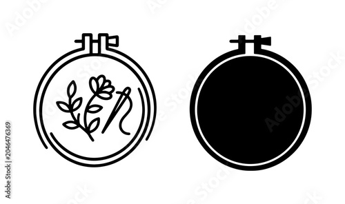 Fotografie Embroidery Hoop Icons, Needlecraft Crafting Tools, Sewing Supplies, Textile Art