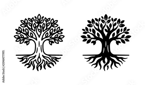 Foto Tree of Life Vector Icons, Organic Growth Symbol, Family Roots Emblem, Nature Sy