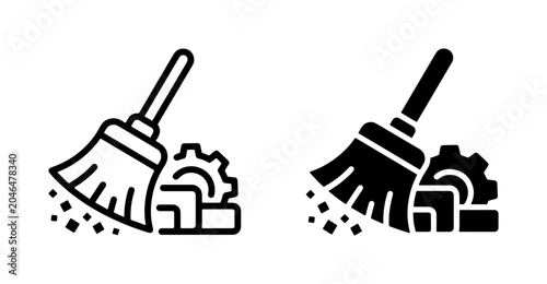 Photos Cleaning Service Icons, Industrial Maintenance Symbols, Broom Sweeping Debris, G