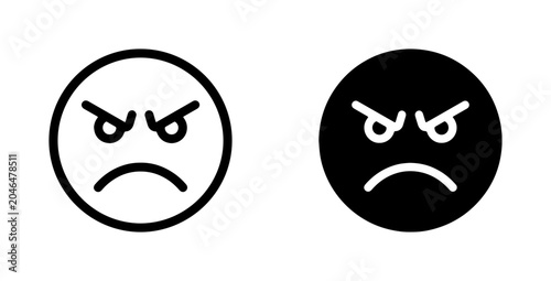 Foto Angry Face Icons, Grumpy Emoticon Symbols, Negative Emotion Vector Graphics, Bla