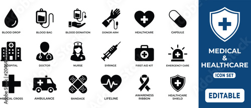 Cuadro en lienzo Healthcare Services and Emergency Medicine Icon Pack