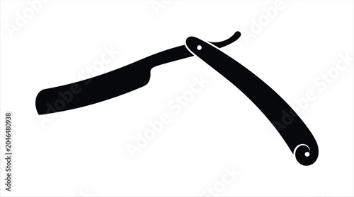 Fotografía A classic straight razor with an open blade depicted as a stark black silhouette