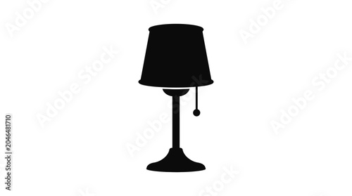 Bild auf Leinwand A black silhouette of a table lamp with a flared shade and hanging pull chain si
