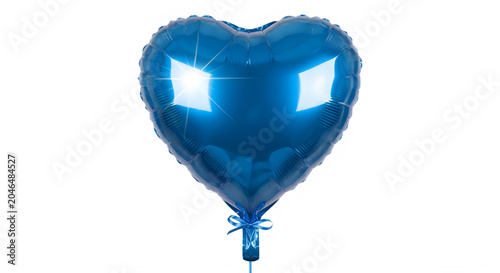 Blue heart-shaped balloon floating in the air with ribbon tail isolated on transparent background