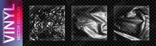 Tableau sur toile Realistic square plastic wrap overlay pack isolated on dark transparent background