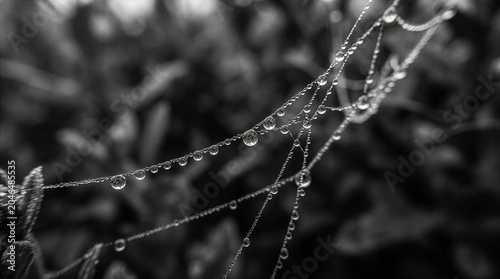 Foto Close up of a spider web covered in dew drops glistening in the morning light on