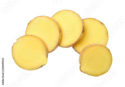 Fresh ginger root slices isolated on transparent background