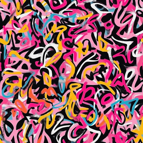 Seamless pop art graffiti pattern with bold colors and abstract marker shapes