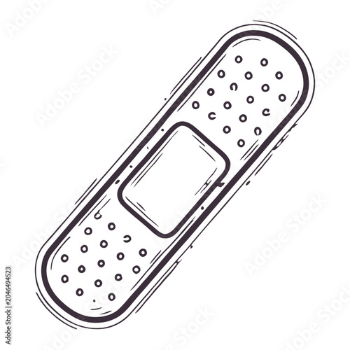 Foto Adhesive bandage sketch black and white line drawing on transparent background