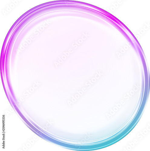 Glossy iridescent glass circle blob with purple blue gradient isolated on transparent background