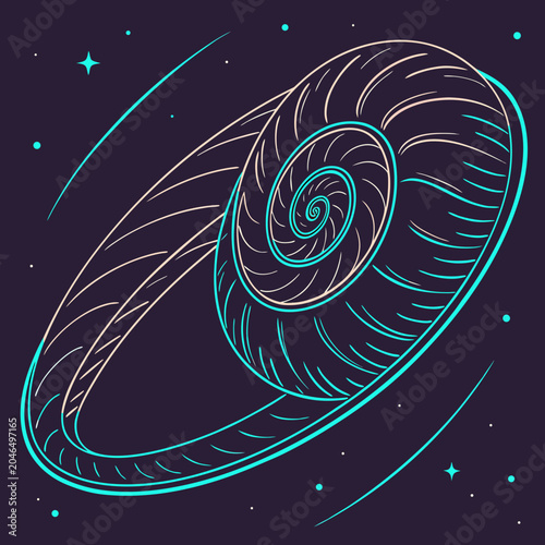 Foto Abstract spiral seashell motif in cosmic starry space background with seashell a