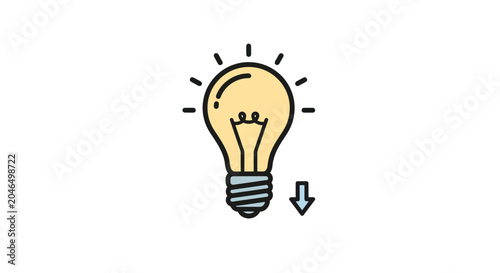 A single lit light bulb with a glowing yellow filament is isolated on a clean white background