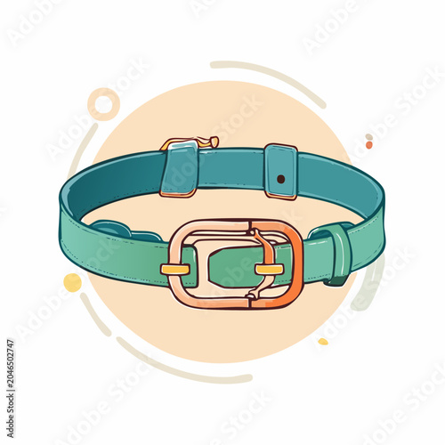 Teal belt with gold buckle, flat design illustration