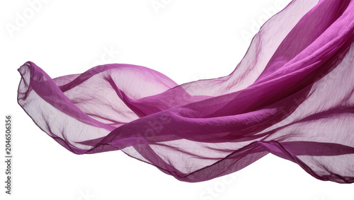 Obraz na plátne Flowing sheer purple fabric with soft folds, isolated on transparent background