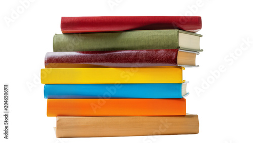 Fotografía Stack of seven colorful hardcover books, isolated on transparent background