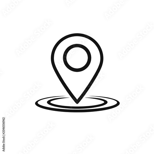 Map Pin Location Icon | GPS Navigation Pointer Vector with Concentric Rings | Simple Outline Radar Landmark Symbol | Clean Geo Destination Tracking Web Graphic