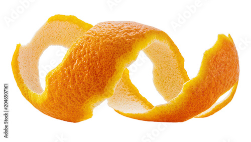 Fotografi Curled orange peel zest textured and vibrant, isolated on transparent background