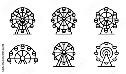 Photos Ferris Wheel Icons Set, Amusement Park Rides, Carnival Entertainment, Vector Gra