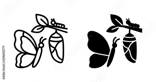 Cuadro en lienzo Butterfly Life Cycle Icons: Metamorphosis Stages, Insect Transformation, Nature