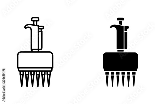 Multichannel Pipette Icons, Laboratory Equipment Vector Set, Scientific Research Tools, Medical Analysis Graphics