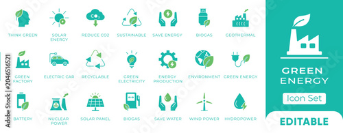 Foto Green Energy and ESG Flat Icon Set - Corporate sustainability and renewable ecol