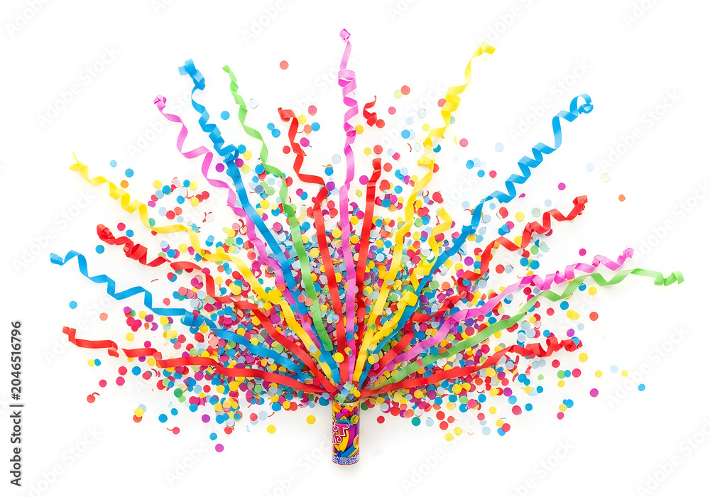 Obraz premium Colorful party popper exploding with confetti and streamers