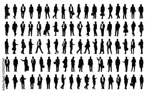 Human Silhouette Collection On White Background Diverse Poses And Gestures