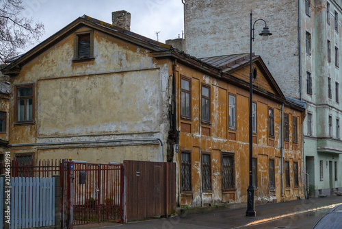 Historic Wooden House in District, Riga Example of Hipster or Old Riga Architecture