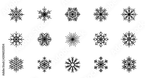 Cuadro en lienzo Winter snowflake icon vector set featuring detailed geometric ice crystals for C