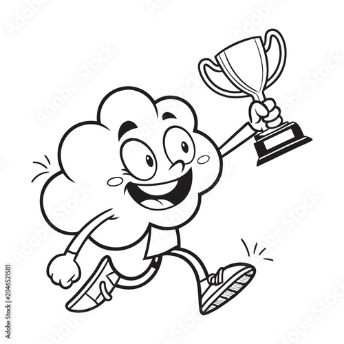 Victory Cloud, Cartoon Trophy, Smiling Cloud, Running Champion