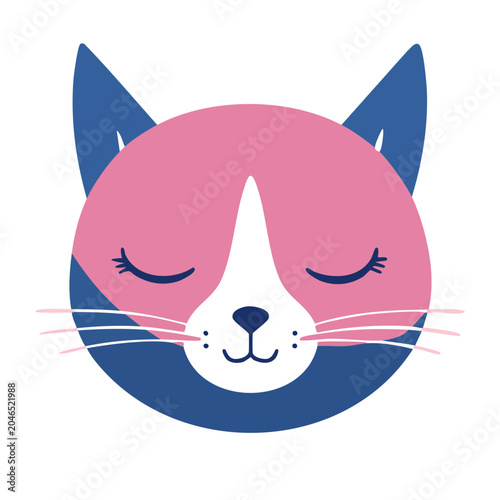 Cute cat face illustration with closed eyes