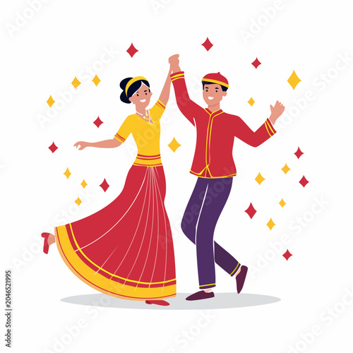 Couple in traditional attire dancing happily