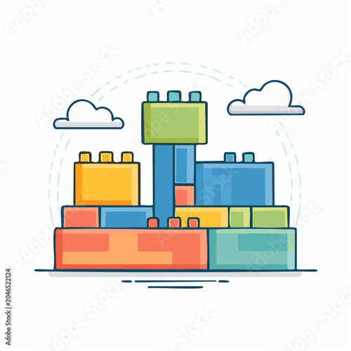 Flat design illustration of building blocks forming a castle