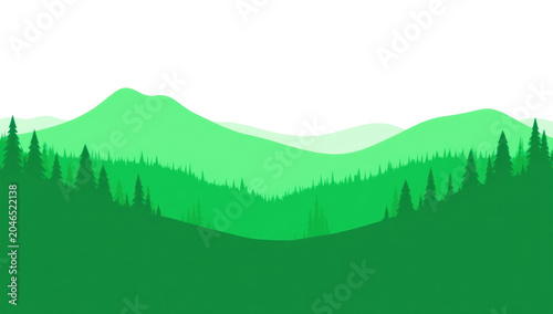 Abstract layered green hills with trees isolated PNG nature and environmental concept