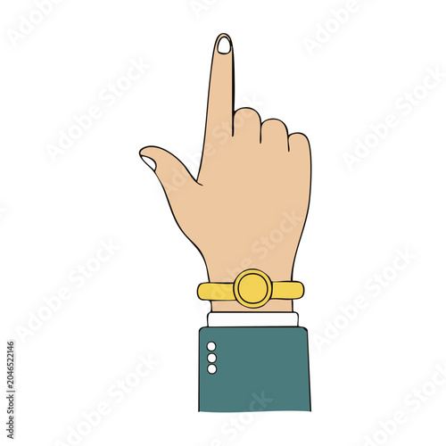 Hand with watch pointing upwards, flat design illustration