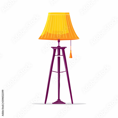 Yellow floor lamp with purple tripod stand and tassel