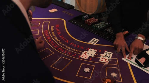 Blackjack Game Scene. Dynamic Scene Of Blackjack Gameplay. Focused Dealer And Eager Players